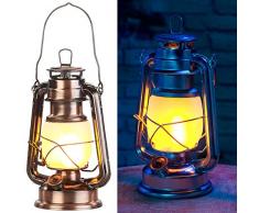 Lunartec Petroleumlampe: LED-Sturmlaterne mit Flammen-Effekt, 25 cm Höhe, bronzefarben (Garten LED Deko Beleuchtung)