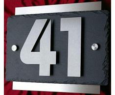 Hausnummer aus Edelstahl und Schiefer 3D Hausnummernschild Türschild