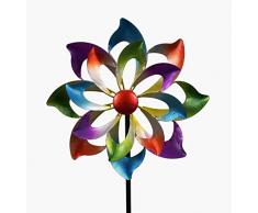 KLP Gartenstecker doppel Windrad Windmühle Metall Blume Windspiel Garten Deko Figur