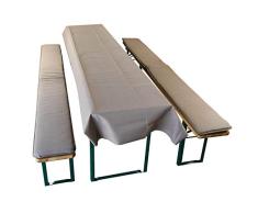Nordje Outdoor Bierzeltgarnitur 3er Set | 2X Bankauflagen 220x25x4 cm | 1x blickdichte Tischdecke 250x120 cm in DREI Farben | Für handelsübliche Festzeltgarnitur | Wasserabweisend (Taupe)