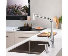 hansgrohe Küchenarmatur Metris Select mit Schlauchbox (Wasserhahn Küche 110°oder 150° schwenkbar, hoher Komfort Auslauf 320mm mit ausziehbarer Brause, 2 Strahlarten und sBox, Standardanschlüsse) Chrom