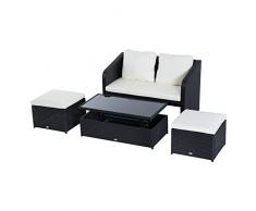 Outsunny 4-TLG. Polyrattan Gartenmöbel Sitzgruppe Gartenset Sofagarnitur Garnitur Lounge mit Kissen Schwarz 1 x Doppelsofa 1 x Couchtisch 2 x Hocker