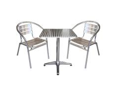 Multistore 2002 3tlg Gartenmöbel Balkonmöbel Terrassenmöbel Bistro Set 2X Aluminium Bistrostuhl Stapelstuhl + Bistrotisch 60x60cm Gartengarnitur Sitzgruppe Sitzgarnitur Bistromöbel