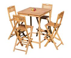 ASS XXL BAR-Set - Teak Bartisch Bistrotisch Stehtisch 80x80cm mit 4X Barhocker klappbar Holz BIMA-SET80+4KLAPP von