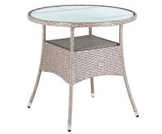 Casaria Poly Rattan Balkontisch Ø 80 x 74 cm Milchglas Rund Gartentisch Beistelltisch Tisch Gartenmöbel Grau Beige