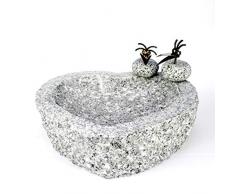 Gebrüder Lomprich Vogelbad Herz aus Granit (mit 2 Vögele am Rand sitzend)