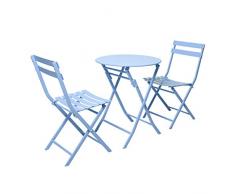 ZWJLIZI 3-teilige Falttisch/Stühle, Außen/Balkon/Gartentisch/Stuhl-Kombination (EIN runder Tisch + 2 Stühle), Schmiedeeisen, Plain einfacher Stil (Color : A)