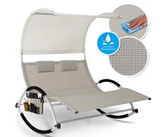 KESSER® Doppel-Sonnenliege Doppelliege | mit Sonnendach, Kopfkissen Tasche | für 2 Personen | Relaxliege | Gartenliege | Schaukelliege ergonomisch geformte Liegefläche | 220 kg Belastung | Beige