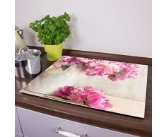 BANJADO Herdabdeckplatte aus Glas / Herdabdeckung einteilig 60x52cm / Spritzschutz für Ceranfeld oder Induktionsherd / Schneidebrett perfekt für die Küche mit Motiv Pfingstrose