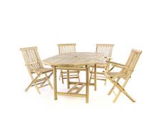 Divero Gartenmöbel-Set Terrassenmöbel-Garnitur Sitzgruppe – Esstisch 120/170 cm ausziehbar & 4 x Klappstuhl mit Armlehne – Teakholz massiv Natur