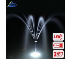 AMUR Innovative Solar Teichpumpe Solar Springbrunnen Solar Wasserspiel Solar-Teichpumpen-Set für den Gartenteich mit Li-ion-Akku Led-Beleuchtung Solarpanel im stabilen Alu-Rahmen - Oasis 200-3 li&led