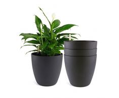 T4U 22cm Selbstwässernder Blumentopf mit Wasseranzeiger Schwarz 4er-Set, Selbstbewässerung Wasserspeicher Pflanzgefäß Übertopf für Innen- und Außenbereich