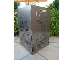 Feuerkorb Feuerstelle Maße 40x40x60 cm Motiv Hirsch Jagd Wald inkl. Ascheschublade und Zwischenboden sehr stabil GARTENDEKO FOCKBEK