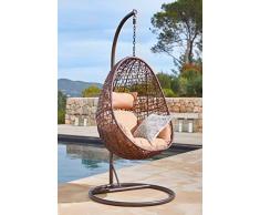 Kideo Hängesessel mit Gestell und Sitzkissen, Indoor & Outdoor, Polyrattan, Swing Chair, Lounge (braun/beige)