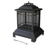 TAINO Terrassenofen Gartenofen Metall Kamin Feuerstelle BBQ Grill Deckel Schürhaken Vintage schwarz (104 cm)