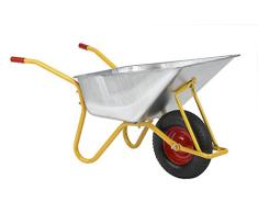 Ravendo 08502370 Bauschubkarre mit Verzinktes Stahlwanne, Traglast/Volumen 200 kg/110 L, Gelb RAL 1004