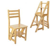 Navaris Faltstuhl mit Leiter Funktion - Stuhl 3-Stufen Trittleiter und Blumenleiter in einem - Bambus Klappstuhl Klapptritt - Küchenstuhl faltbar