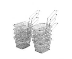 8 Stück Mini Bratenkorb Frittierkorb friteusenkorb Frittierkörben zum ommes Frites Garnelen Zwiebelringen, Edelstahl Frittierkörbchen für zu hause, restaurant und Snackbar, 10,5 * 8,5 * 6,5 cm