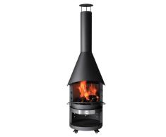 Asado Garten Grillkamin 2-fach hitzebeständig lackiert, Höhe 226cm, geeignet für Holz und Kohle, dreh- und fahrbar auf 4 Rollen