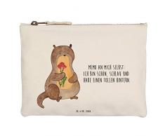 Mr. & Mrs. Panda Etui, Kosmetikbeutel, M Schminktasche Otter Blumenstrauß mit Spruch - Farbe Weiß