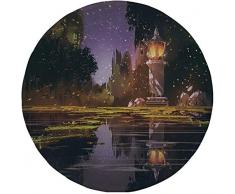 Rutschfreies Gummi-Rundmaus-Pad Landschaft idyllische Landschaft bei Nacht mit einer Steinlaterne Glühwürmchen und Waldbäume Sumpf mehrfarbig 7.9x7.9x3MM