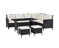 ArtLife Polyrattan Lounge Manacor | Sitzgruppe mit Sofa, Tisch & 2 Hockern | Bezüge cremeweiß | Rattan Gartenmöbel Set für Garten, Terrasse & Balkon