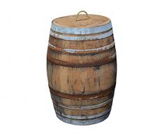 Temesso Regentonne, Regensammler, Weinfass Barrique aus Eiche 225 Liter - rustikal (Regenfass offen + Deckel Kordel + Wasserhahn)