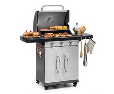 KLARSTEIN Gazooka 3.0T Gas BBQ Grill - einklappbare Seitenteile, 3x3kW Edelstahlbrenner, InstantReady Concept, 5mm-Rost, Edelstahldeckel, SNAP-Jet Ignition-System, 4 Rollen, Bremsen, Edelstahl