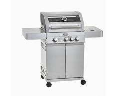 RÖSLE BBQ-Station Videro G3, Gasgrill, Edelstahl, 127 x 60 x 118 cm, 3 Hauptbrenner, 1 Seitenbrenner, Deckel mit Glaseinsatz & Thermometer, beleuchtete Drehknöpfe