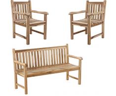 SAM Sparset Caracas 1 x Gartenbank & 2 x Gartenstuhl aus Teak-Holz, Sitzbank 150 cm, Pflegeleichte Unikate, für Garten, Terrasse & Balkon