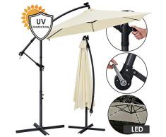 ArtLife Ampelschirm Brazil 350 cm LED-Beleuchtung Solar & Kurbel – UV-Schutz wasserabweisend knickbar – Sonnenschirm Marktschirm – grau/Creme