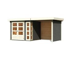 Woodfeeling 19 mm Gartenhaus Kerko-3 (terragrau 240 cm Schleppdach mit Rück- und Seitenwand)