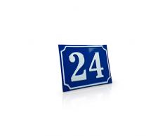 Betriebsausstattung24® Hausnummernschild Hausnummer | Mit Wunschtext Prägung | Aluminiumschild mit Antiqua-Rand | Größe: (15,0 x 12,0 cm, Blau mit weißer Schrift)