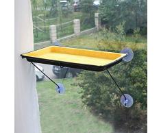 FHISAO Rechteckige Katze Hängematte, Glaskatzenbett Fenster Federbrett Sonnen Saugnapf Hammock Hanging Basket Swing-Platform-hängendes Bett Nest,Gelb,60 * 32cm