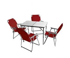 Wohaga 5tlg. Campingmöbel Set Campingtisch Bergen, Aluminium, 90x60cm + 4X Campingstuhl, Rot/Strandmöbel Campinggarnitur Gartenmöbel