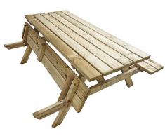Atlantis | 180 cm Picknicktisch Holz | 6 Personen | 50 KG (!) | Gastro-Qualität | Klappbaren Sitzflächen | Robust | Gartentisch, Tisch mit 2 Sitzbänken, Biergartengarnitur, Biertisch