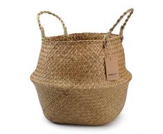 DOKOT Naturkorb Seegras Ablagekorb Blumentopf Gewebt Wäschekorb Mit Griff, Faltbarer Bauchkorb Spielzeug Lagerung (22 x 20 cm)