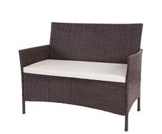 Mendler Poly-Rattan Gartenbank Halden, Sitzbank Bank ~ braun-meliert, Kissen Creme