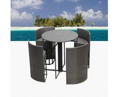 DEKO VERTRIEB BAYERN Premium Rattan Bar Set für 4 Personen Polyrattan Lounge Set Tisch Hocker