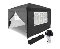 UISEBRT 3x3m Pavillon Faltbar Partyzelt Wasserdicht mit 4 Seitenteile - Faltpavillon Gartenzelt UV-Schutz - für Garten,Party,Hochzeit,Picknick, Anthrazit