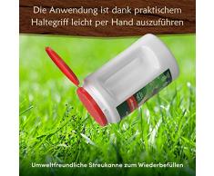 Bio Rasendünger Vegan im wiederverwendbarem Handstreuer, 3 Monaten Langzeitwirkung aus 100 % natürlichen Inhaltsstoffen ideal für Frühjahr bis Herbst, staubarmes Granulat, unbedenklich für Haustiere