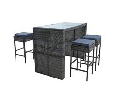 ESTEXO Polyrattan Gartenbar Set Rattan Barset Bar Hocker Barhocker Tisch Sitzgruppe Gartenmöbelset Gartenmöbel Essgruppe Tresen (Anthrazit-Grau)