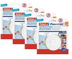 tesa Deckenhaken mit Powerstrips, selbstklebend, wieder ablösbar, bis 0,5kg (4er Set)