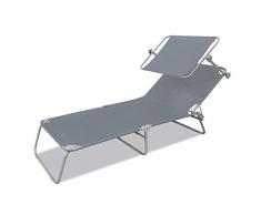 LZQ Sonnenliege Klappbar 188 x 56 x 27 cm Gartenliege Camping Liege mit Dach Liegestuhl Relaxliege Sonnendach und Rückenlehne Verstellbar - Grau mit Dach