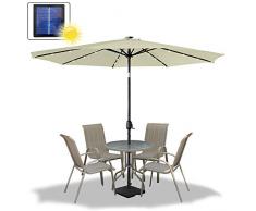 Froadp Knickbarer Achteckig Sonnenschirm Ø300cm Alu-Marktschirm Kippbar Gartenschirm Ø38mm Regenschirm Griff mit UV Schutz 40+ Polyestertuch für Terrasse Garten Balkon(Beige mit LED)