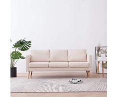 Festnight- 3-Sitzer-Sofa | 3er Stoff Couch | Wohnzimmer Stoffsofa | Polstersofa Loungebank | Creme/Braun/Blau/Weinrot/Taupe Stoff mit Holzrahmen 168 x 70 x 73 cm