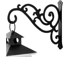 HongKim 27,9 cm Eisen-Pflanzen-Wandhänger für den Außenbereich, Metall-Hängehalter für Pflanzgefäß, Vogelfutterstation, Windspiel-Laterne, schwarz