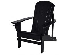 Outsunny Gartenstuhl mit Becherhalter, Gartenliege, Balkonstuhl, Massivholz Schwarz 97 x 72,5 x 93 cm