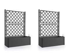 Kreher 2 Stück XL Rankgitter, Spalier mit Pflanzkasten in moderner Rattan-Optik aus Robustem Kunststoff in Anthrazit/Grau. Maße BxTxH in cm: 100 x 43 x 142 cm. Topp für Garten, Terrasse und Balkon!