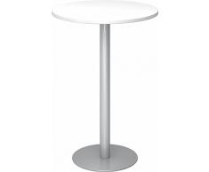 Bümö® Stehtisch mit massiven Tellerfuß & Säule in silber lackiert | Bartisch | hochwertiger Bistrotisch | Säulentisch in 2 Formen und 7 Dekoren (Platte: rund-Ø 80cm, Weiß)